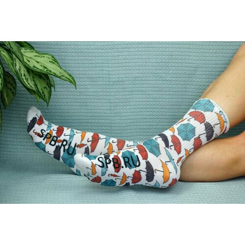 фото Носки cotton print, размер 41/45, белый, синий, оранжевый хлопковые cotton print