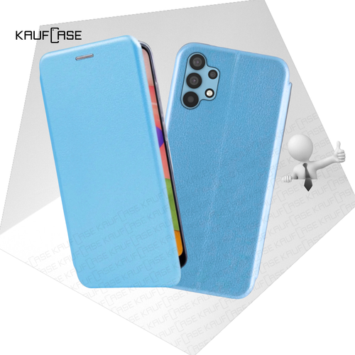 фото Чехол книжка для телефона samsung a32 (a325) (6.4"), голубой. текстура под кожу