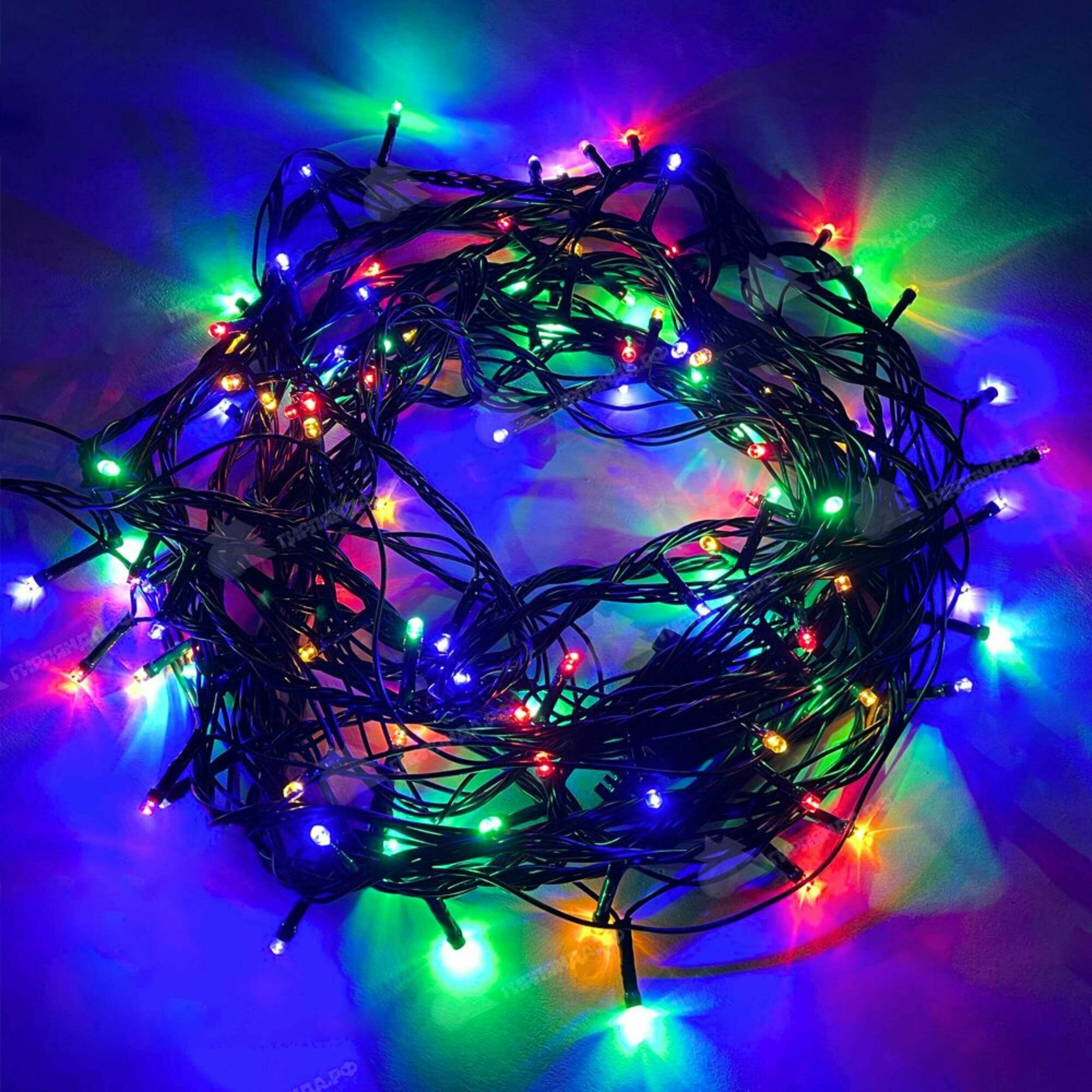 Гирлянда новогодняя для оформления помещения светодиодная, нить 50 метров на бобине, свечение Разноцветное, черный провод