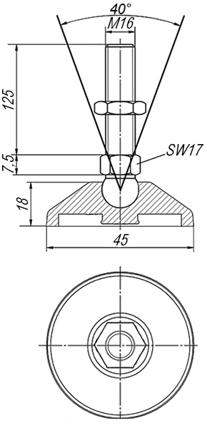 Регулируемая опора M16x125 до 900 кг Алтервиа A000211104516125