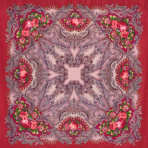 Платок Павловопосадская платочная мануфактура,125х125 см, пыльная роза, красный