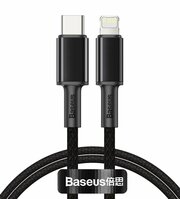 Кабель для быстрой зарядки и передачи данных BASEUS High Density Braided Fast Charging, Type-C to Lightning, PD20W, 1 м, Черный