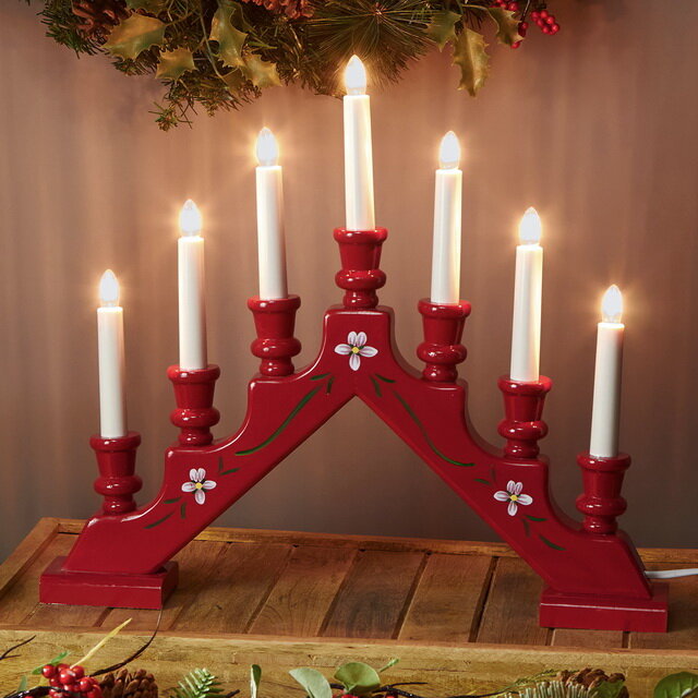 Star Trading Рождественская горка Sara 43*38 см красная с орнаментом, 7 электрических свечей 154-85