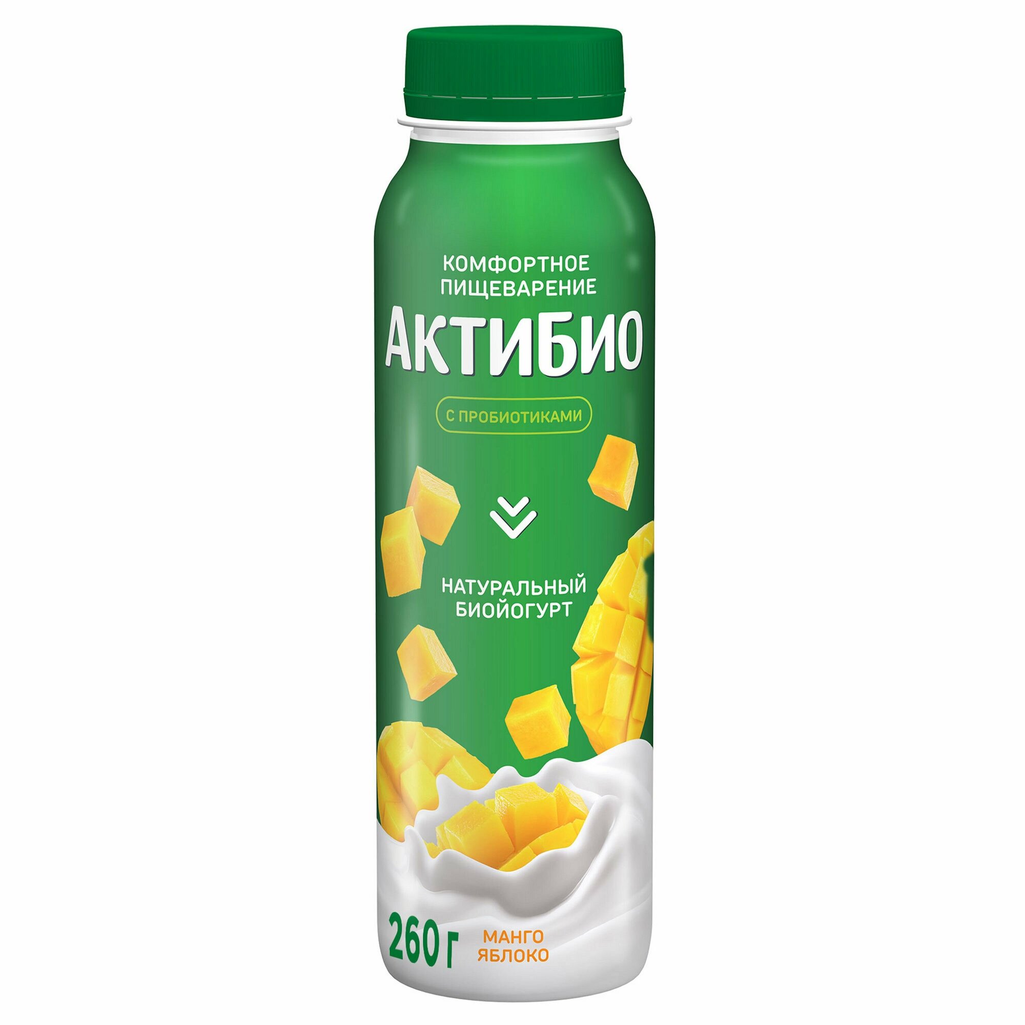Биойогурт питьевой Актибио С бифидобактериями манго, яблоко 1.5%