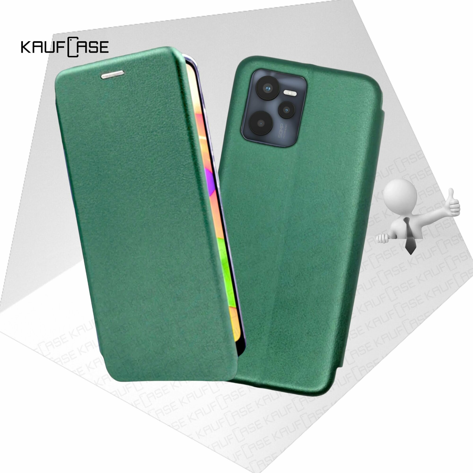 Чехол книжка KaufCase для телефона Realme C35 (RMX3511) (6.6"), темно-зеленый. Трансфомер