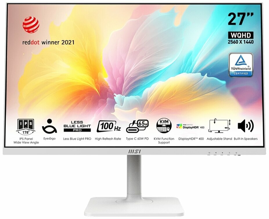 фото Монитор MSI 27"(2560x1440) MSI Modern MD272QXPW 9S6-3PB19H-225/матрица IPS Матовая /Встроенные колонки Регулировка высоты