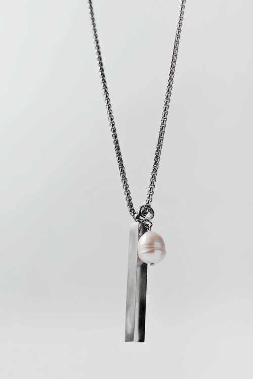 Колье РЕСУРС, жемчуг пресноводный культивированный, длина 71 см, серый, серебряный