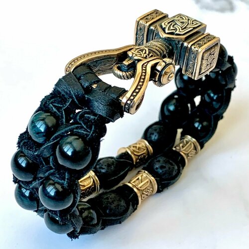 Плетеный браслет Josstone, соколиный глаз, 1 шт., размер 19 см, золотистый, черный