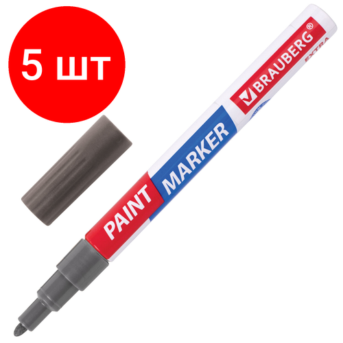 Комплект 5 шт, Маркер-краска лаковый EXTRA (paint marker) 2 мм, серебряный, улучшенная нитро-основа, BRAUBERG, 151971