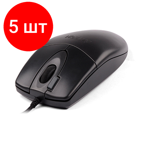 Комплект 5 штук, Мышь компьютерная A4Tech OP-620DS черный (1200dpi) silent USB (4but) мышь проводная a4tech op 330s чёрный