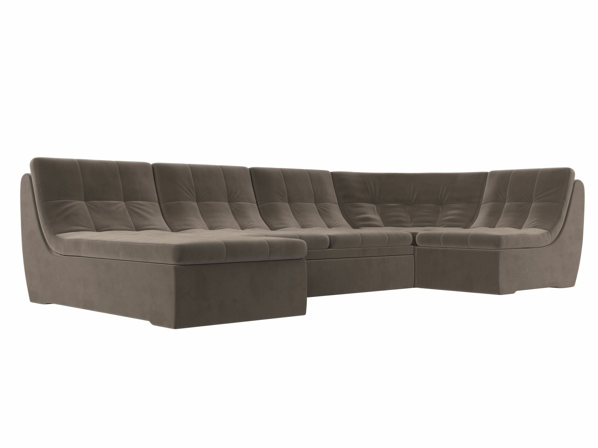 П-образный модульный диван Холидей, Велюр коричневый