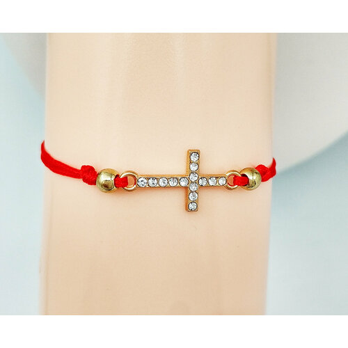 фото Браслет-нить oriole, кристалл, циркон, размер 30 см, диаметр 10 см, золотой, красный