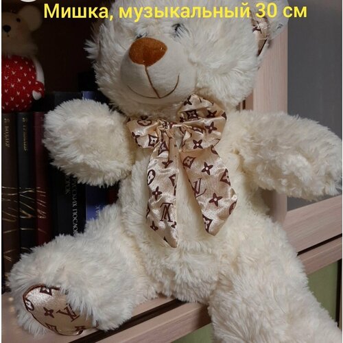 Мягкая игрушка Мишка с бантиком, 30 см, музыкальный, белый