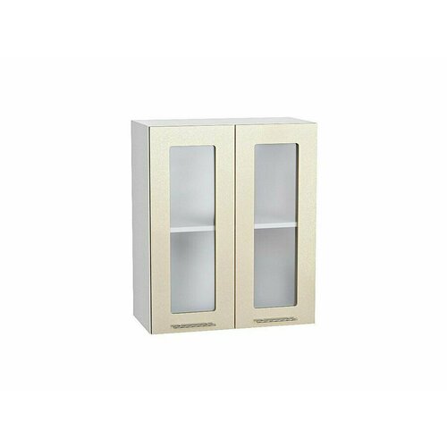 Настенный модуль для кухни Шкаф верхний с 2-мя остекленными дверцами Валерия-М 716*600*318 Бежевый металлик / Белый