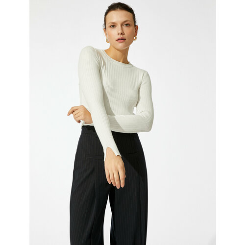 фото Свитер koton, размер 46, бежевый, белый