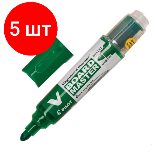 Комплект 5 штук, Маркер для белых досок PILOT WBMA-VBM-M-BG зеленый 1-3мм