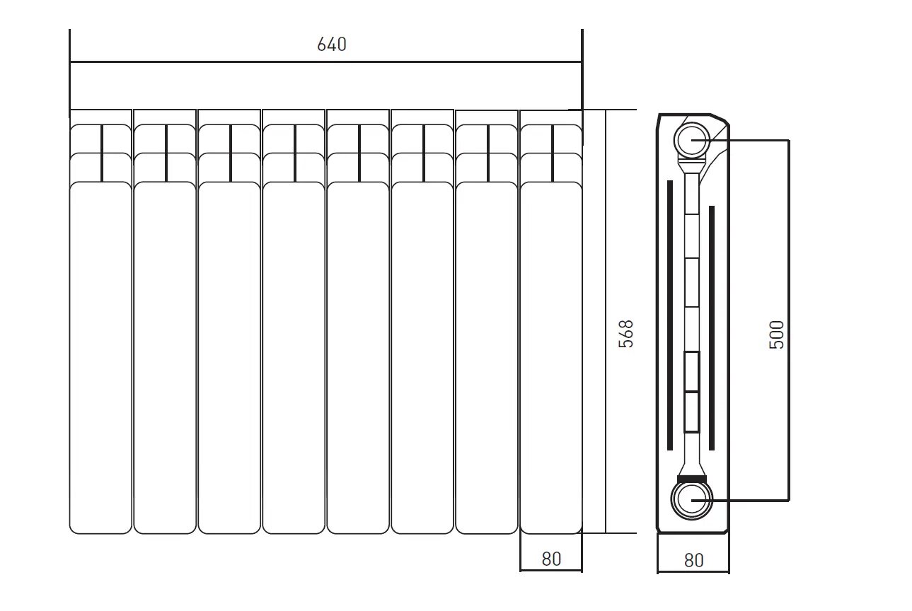 Радиатор Equation 500/80/8, 8 секций, боковое подключение, биметалл - фото №13