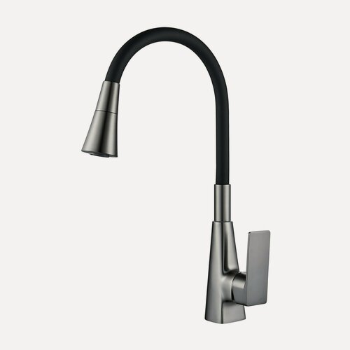 Изображение товара Смеситель для кухни с гибким изливом Shevanik S543T-3, оружейная сталь/черный