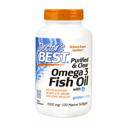 Очищенный и прозрачный рыбий жир с омега-3 в капсулах Doctor's Best Purified & Clear Omega 3 Fish Oil with Goldenomega 1000 mg