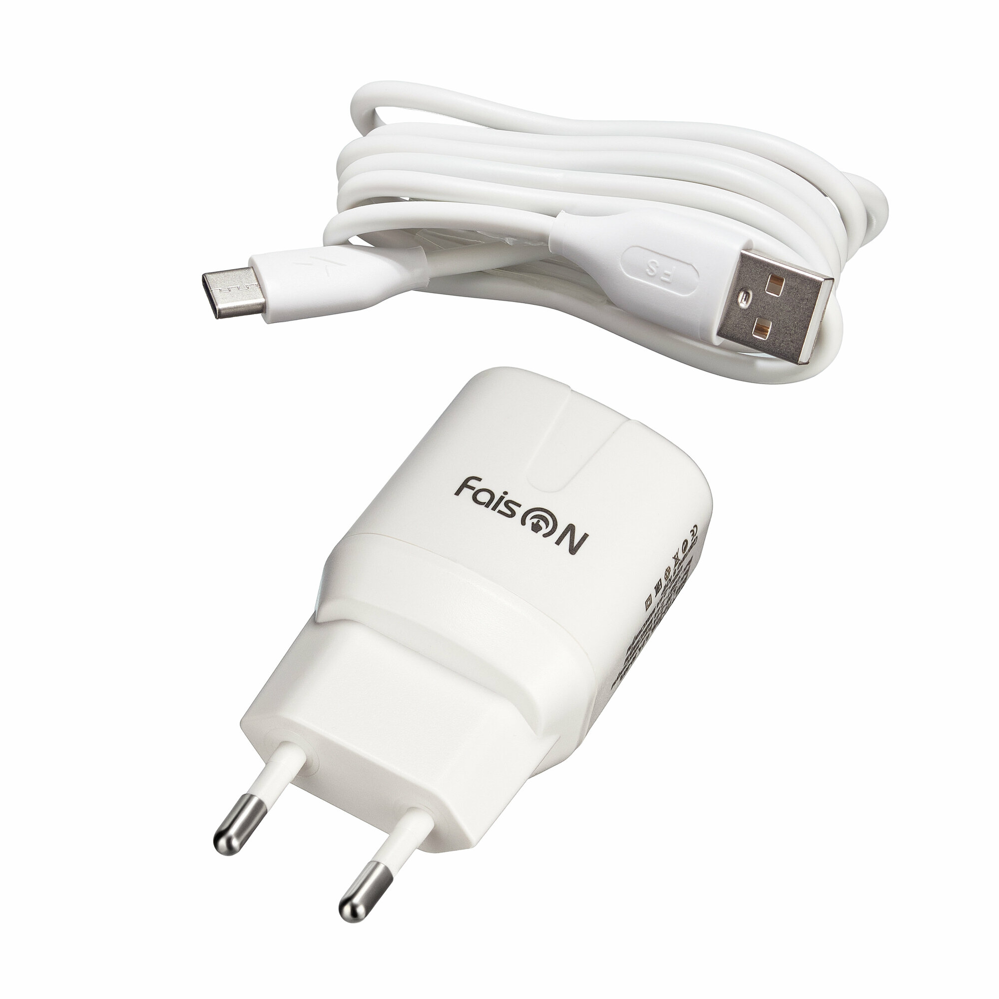 фото Сетевая зарядка FaisON 2xUSB C-19, Grade, 2.4A, кабель Type-C, 1.0 м, белый