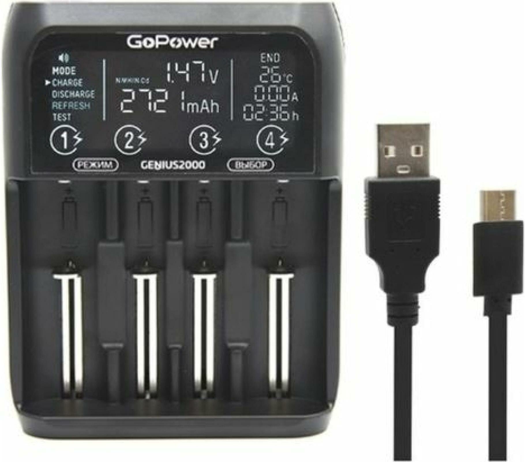 З/У для аккумуляторов GoPower Genius2000 Ni-MH/Ni-Cd/Li-ion/IMR/LiFePO4 4 слота (1/40) З/У для аккумуляторов GoPower Genius2000 (00-00017019) - фото №14