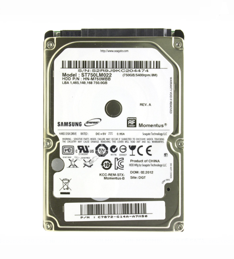 Жесткий диск для ноутбука 2,5" SATA II Samsung объем 750 Gb (5400rpm 8Mb) (Б/У)