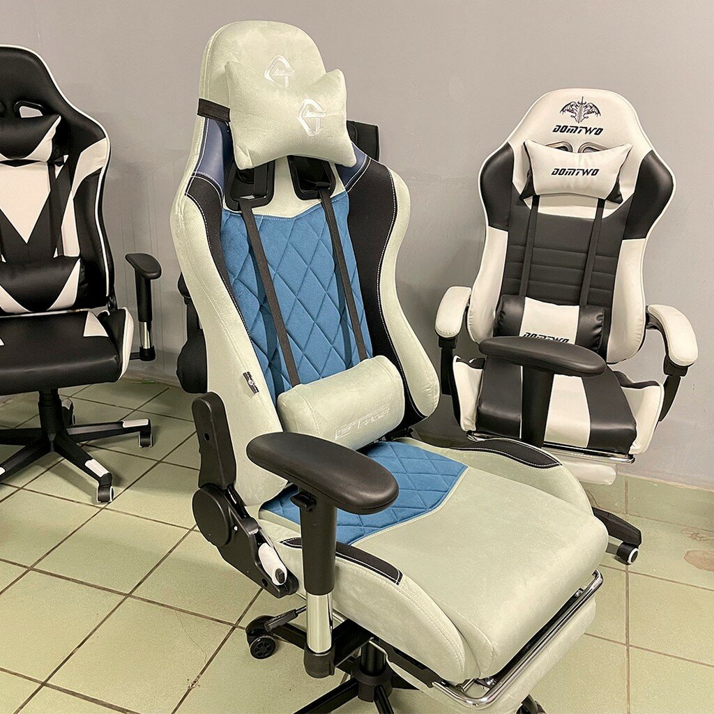 Игровое кресло компьютерное кресло GT велюровое с подставкой для ног — фото 1