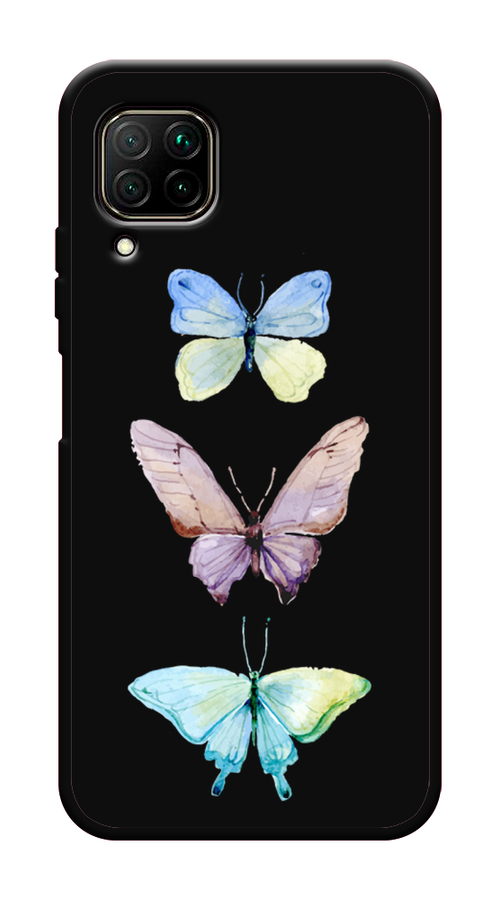 Матовый силиконовый чехол на Huawei Nova 6 SE / Хуавей Нова 6 SE Акварельные бабочки, черный