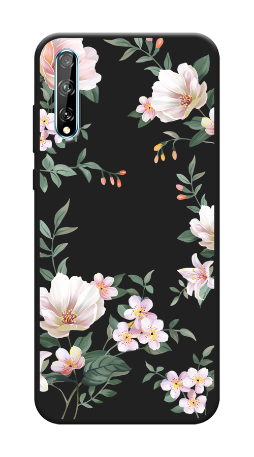 Матовый силиконовый чехол на Huawei Y8p / Хуавей Y8p Beautiful white flowers, черный