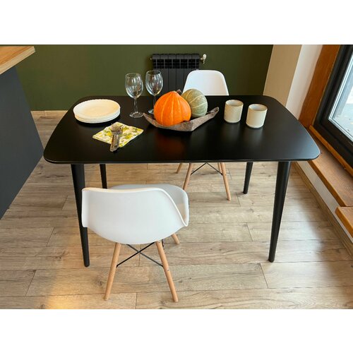 Стол кухонный черный обеденный прямоугольный нераздвижной планер 120см х 70см с черными ножками