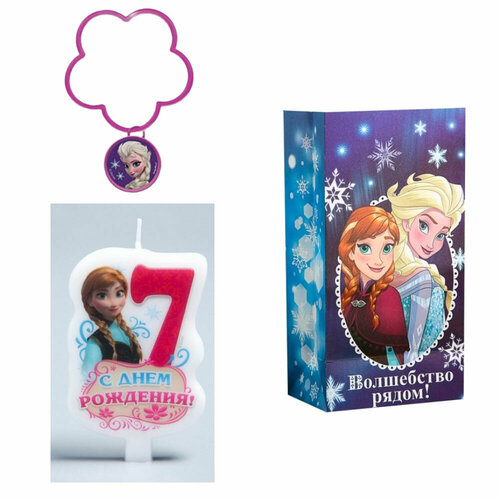 Свеча-цифра 7 Холодное сердце браслет и пакет бумажный без ручек 420₽