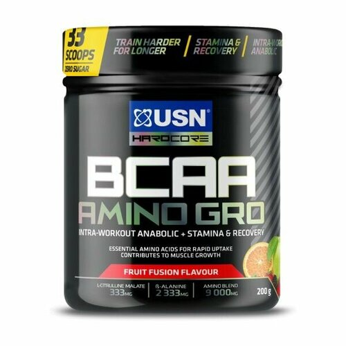 USN ВСАА AMINO-GRO Fruit Fusion БЦАА Амино-ГРО с фруктовым вкусом, порошок, 200г