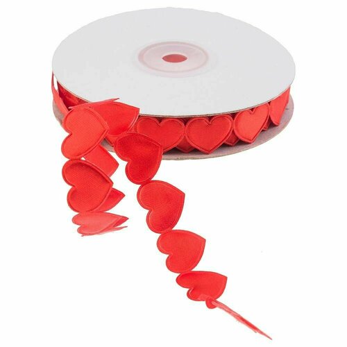 Лента атласная объёмные сердца красная шир 18см боб 105м 854₽