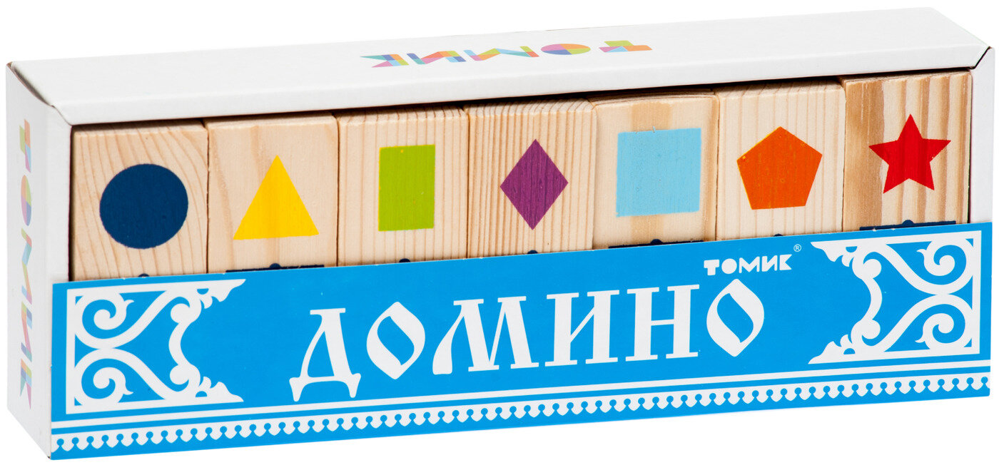 Настольная игра Домино Томик "Геометрические фигуры", детская развивающая игра из 28 деревянных деталей