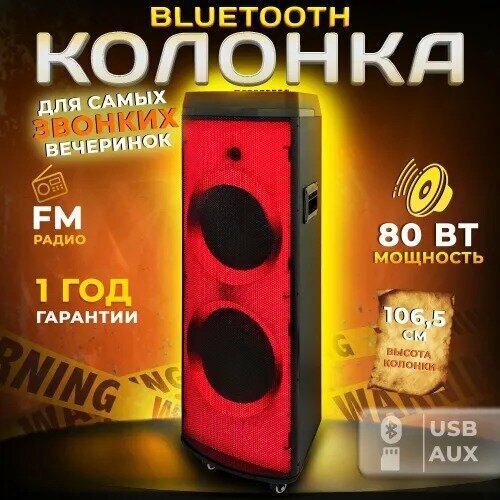 Колонка портативная TAKARA PARTY 1202 с подсветкой 80 Вт Музыкальный центр TWS AUX USB блютус 1980000₽