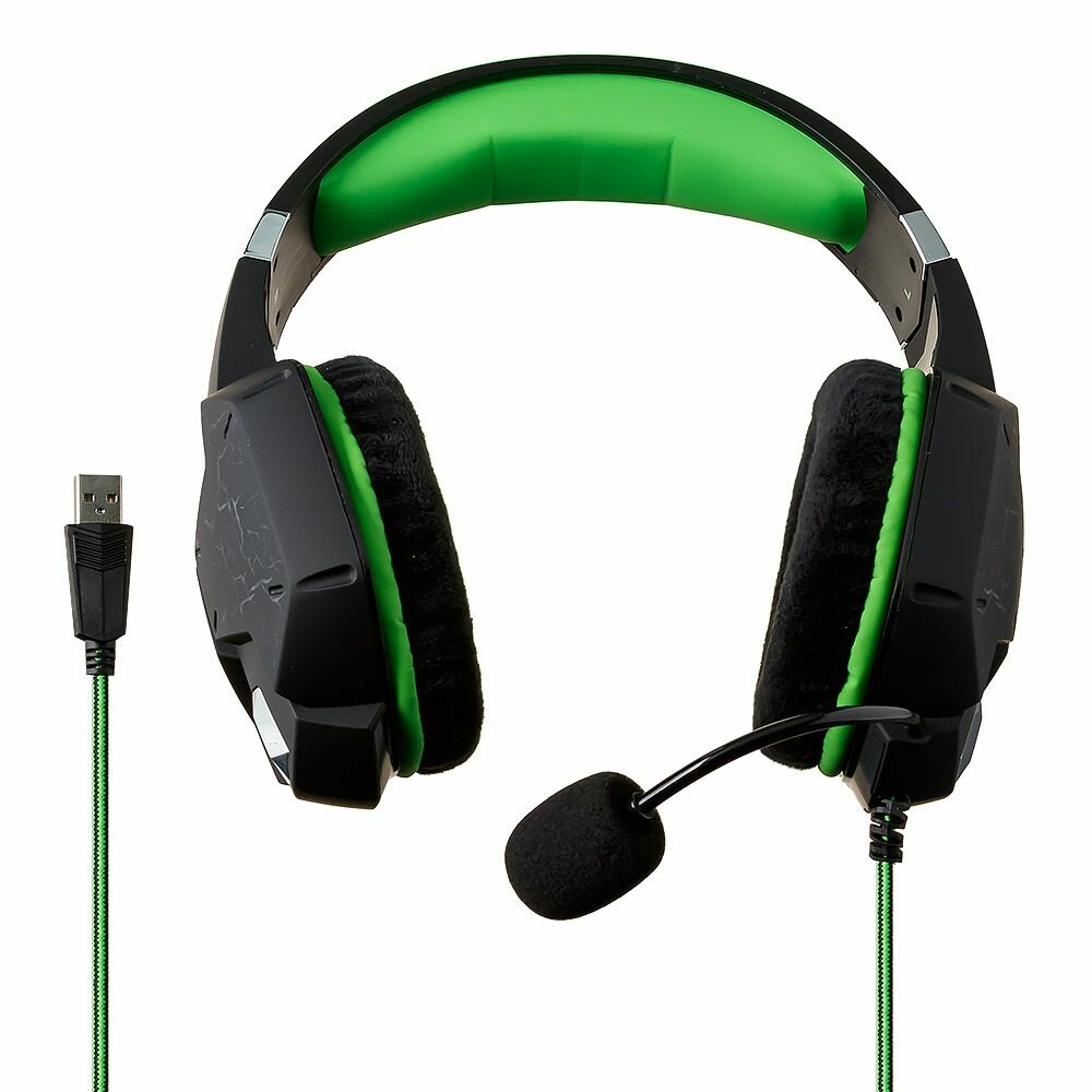 Игровая гарнитура Rush TaiPan, динамики 50мм, велюровые амбушюры, виртуальный звук 7.1, черно-зеленый (SBHG-3100)