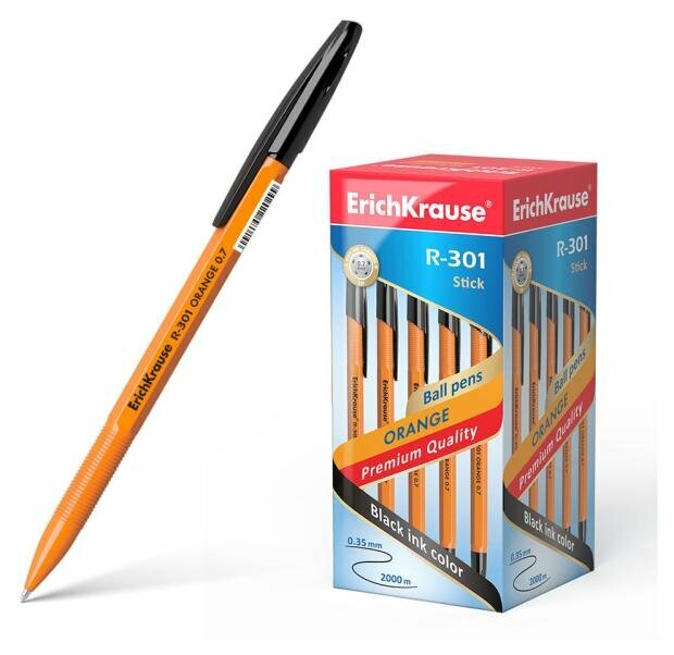 Ручка шариковая Erich Krause R-301 Orange 0.7 Stick коробка 50 шт. - фото №6