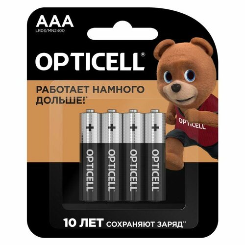 OPTICELL Батарейка алкалиновая OPTICELL, AAA, LR03-4BL, 1.5В, блистер, 4 шт aaa батарейка duracell simply lr03 4bl mn2400 16 шт