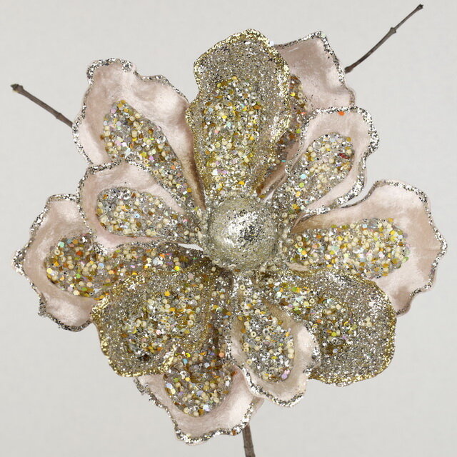 Christmas Deluxe Искусственный цветок Магнолия - Cesare Vente 18 см, клипса 86727