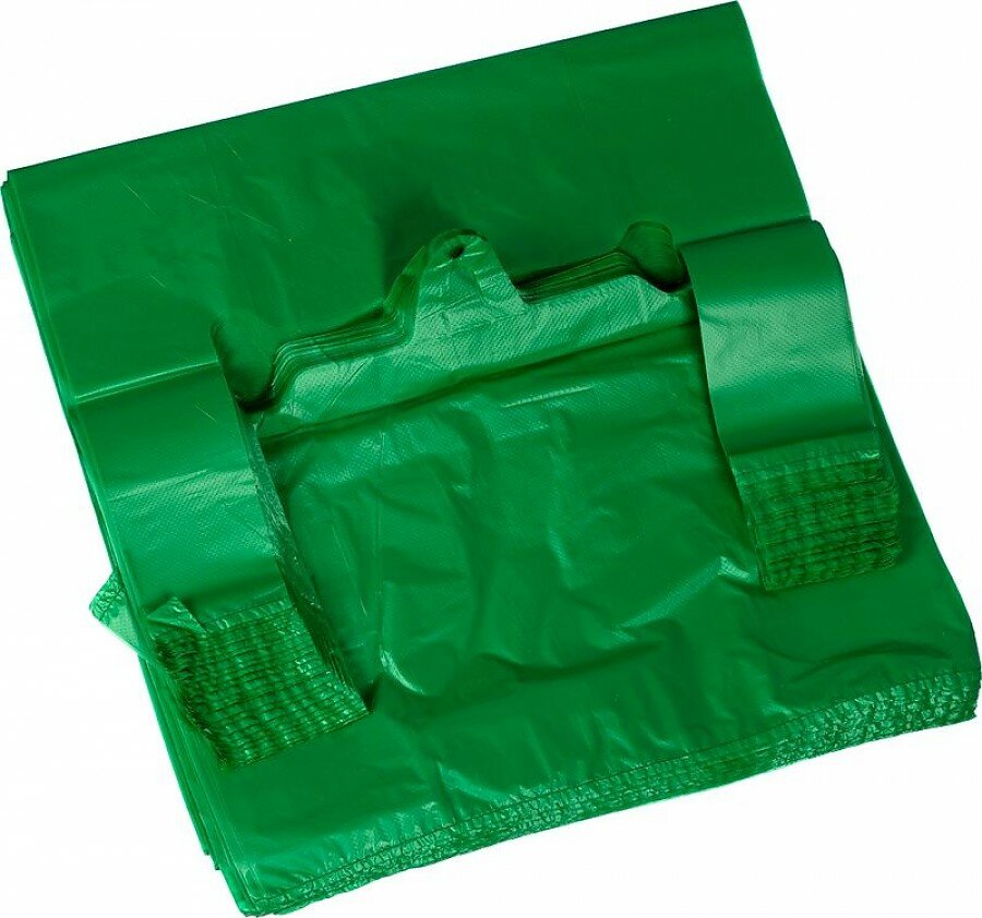 Пакет-майка Комус ПНД зеленый 35 мкм (42+18x68 см, 50 шт) - фотография № 4