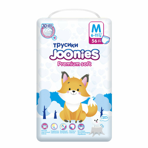 Joonies трусики Premium Soft M 6-11 кг, 56 шт., прозрачный