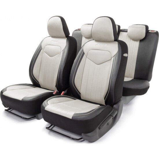 фото Авточехлы AUTOPROFI SIGNATURE, эко-кожа, чёрный/белый