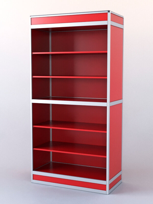 фото Витрина-стеллаж из ал. профиля №3-1 (метровая), Красный 0149 BS 100 x 50 x 200 см (ДхШхВ)