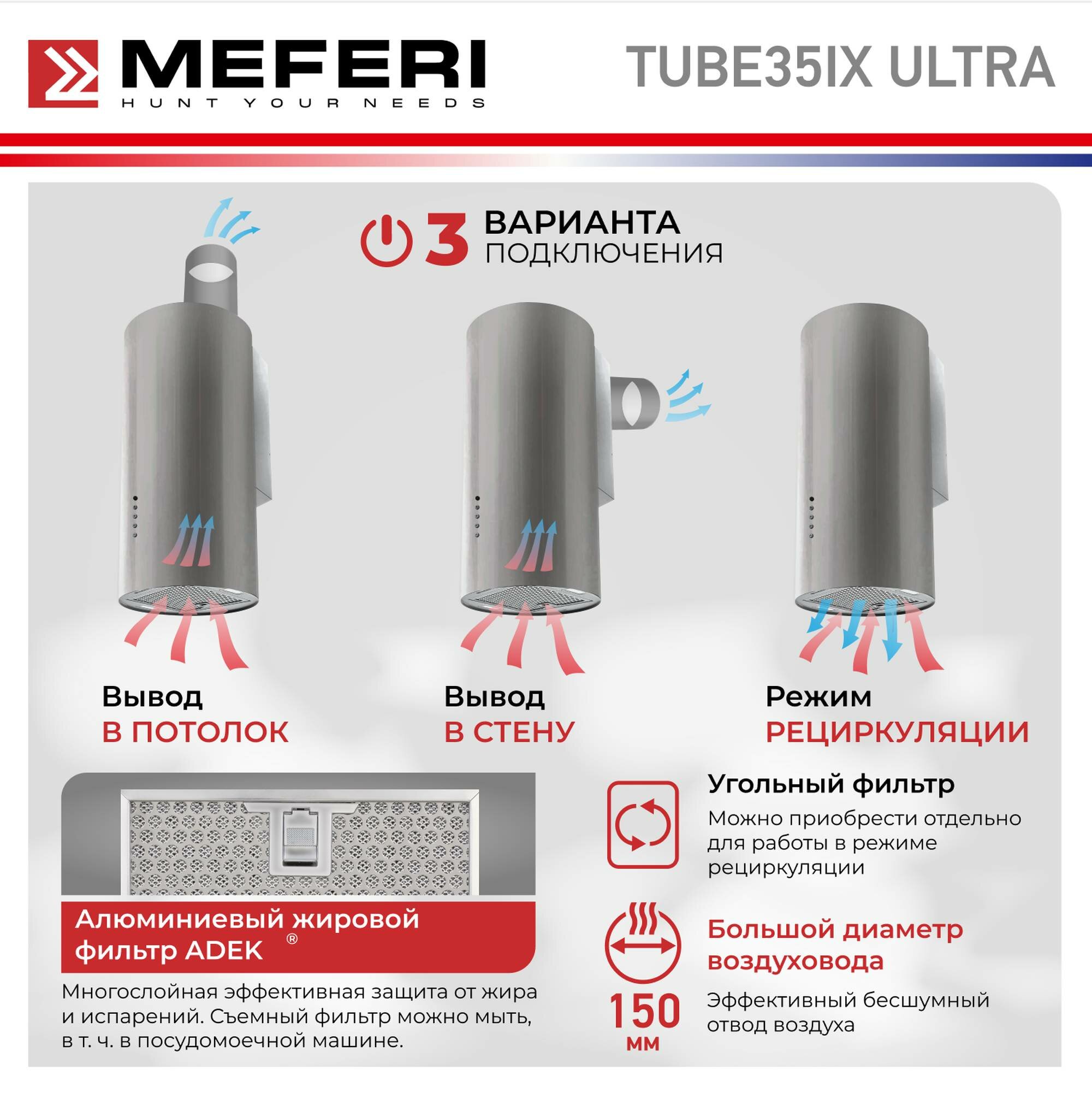 Цилиндрическая вытяжка MEFERI TUBE35IX ULTRA, серебристый - фотография № 3