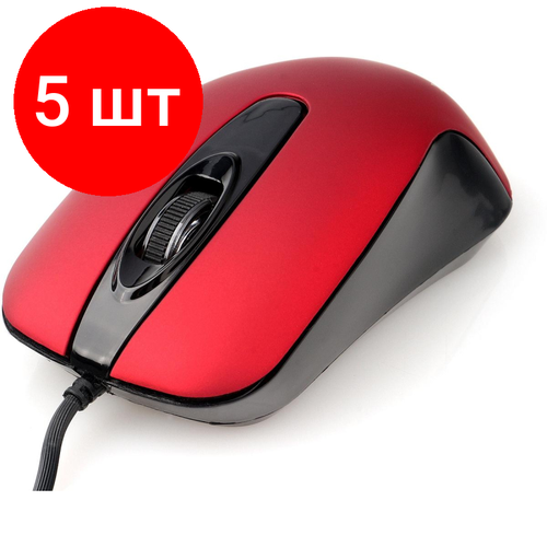 Комплект 5 штук, Мышь компьютерная Gembird MOP-400-R, USB, красн, 3кн, 1000DPI, каб 1.45м