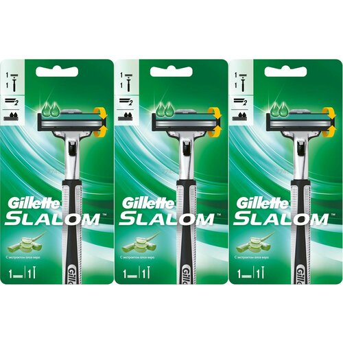 Gillette станок для бритья Slalom + 1 кассета - 3 штуки gillette станок для бритья slalom 1 кассета 3 штуки