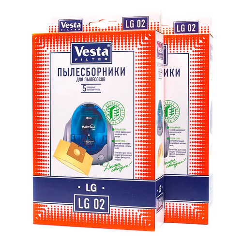 Пылесборники 2 упак (всего 10 шт) бумажные Vesta filter LG02 vesta filter ex04 комплект мешков пылесборников бумажных 5шт для пылесоса electrolux