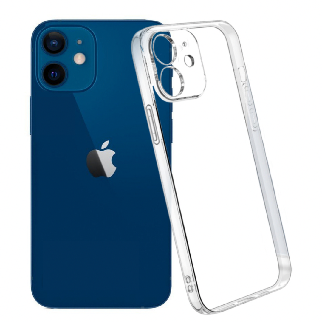 Чехол на Apple iPhone 12 с защитой камеры / прозрачный / силиконовый для айфон 12