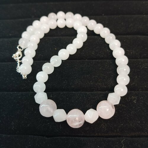 Колье, кварц, длина 40 см, розовый, белый