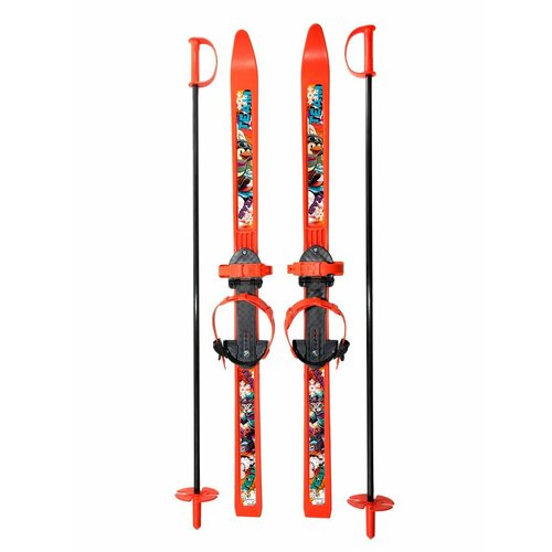 фото Лыжи детские с палками и креплениями, лыжный комплект 100 см novasport